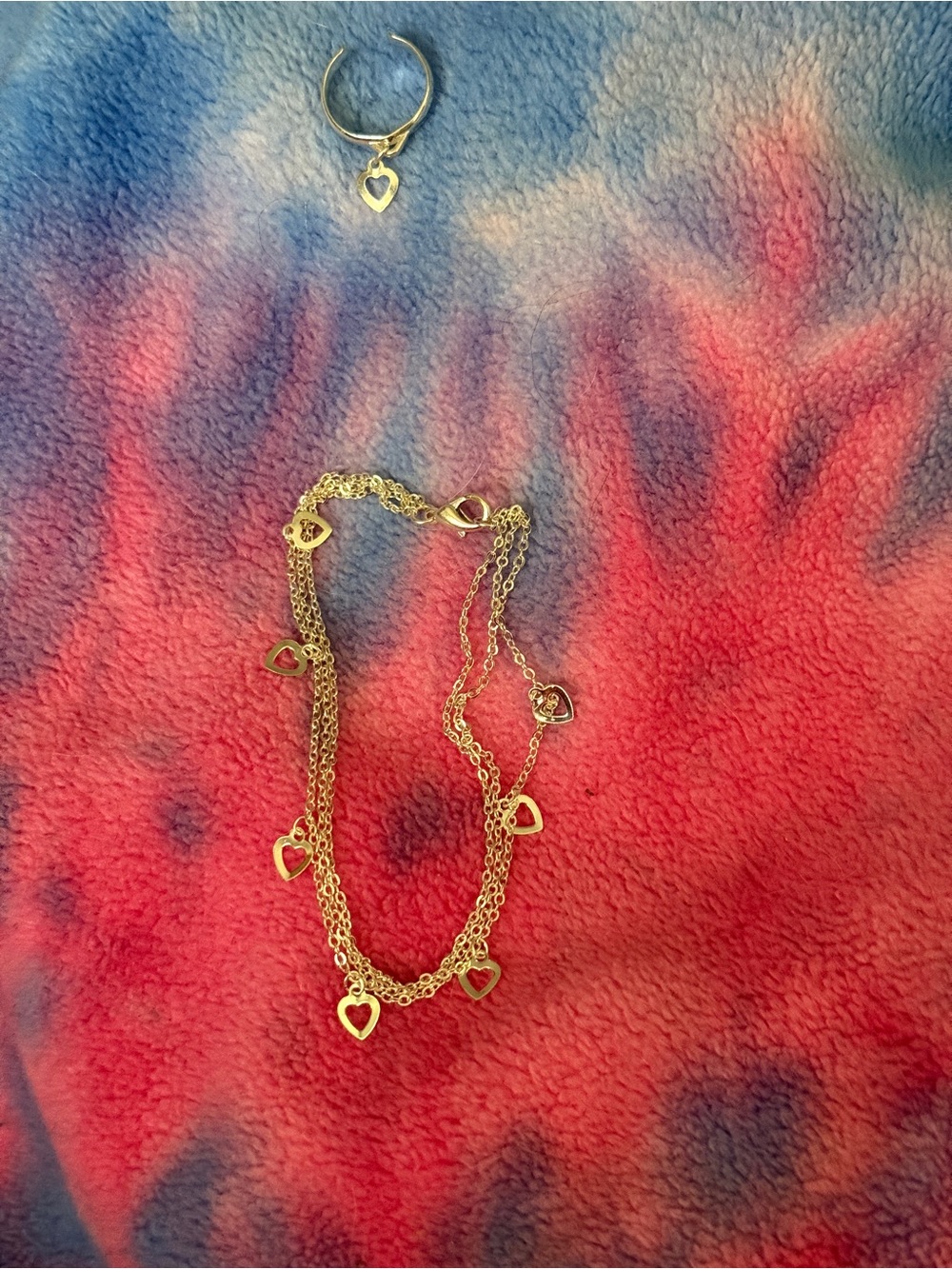 Silver Double Strand Heart Charm Anklet with Toe Ring - Picture 2 of 9